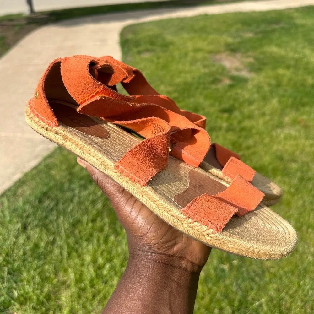 UGG Mila Women's Suede Espadrille Strappy Sandals Size 9 Orange Shoes